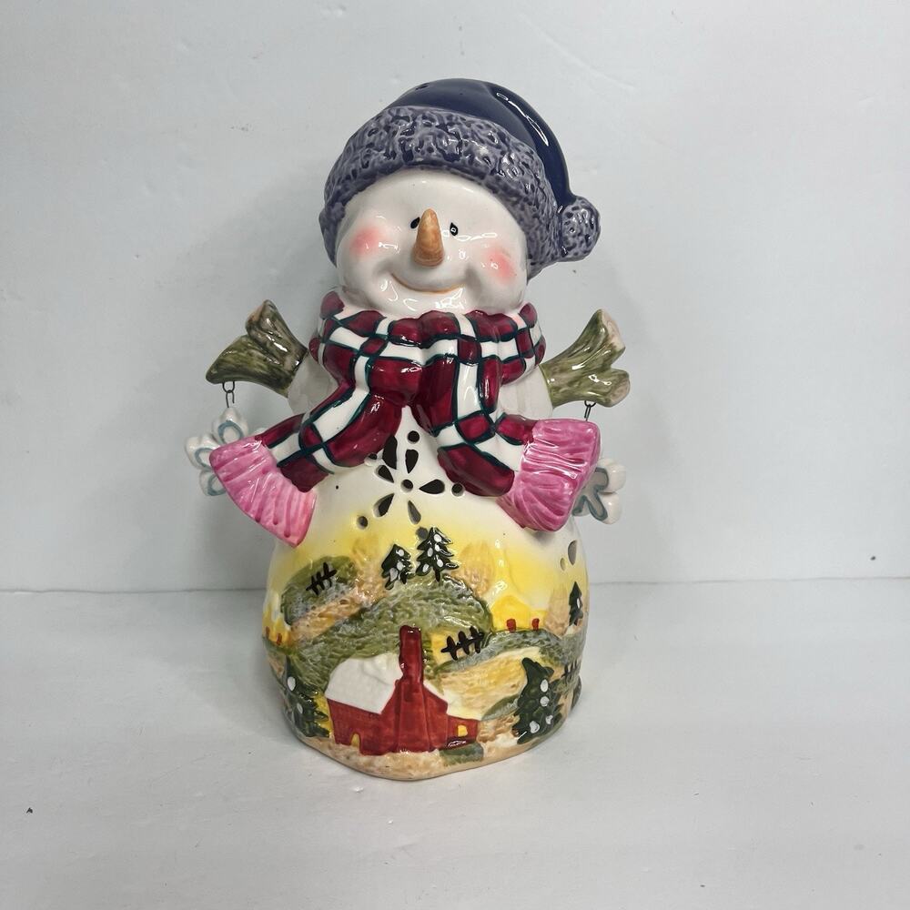 vintage 2000s christmas y2k snowman tea light candle holder scenic dangle charms